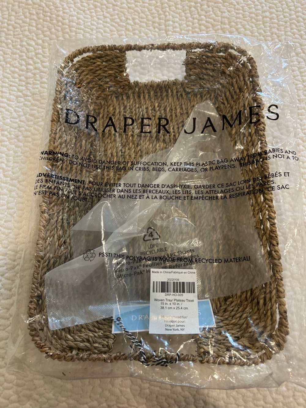 Draper James Natural Seagrass Handled Tray